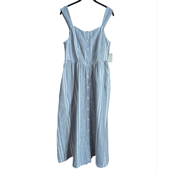 🌊 a.n.a Blue & White Stripe Button Front Midi Dress - NWT | Size Medium - Picture 3 of 10